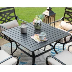 5pc Outdoor Dining Set With Seat & Back Cushions & Square Metal Table With Umbrella Hole - Captiva Designs -Sunnydaze Decor Store GUEST 6442562a f2da 4401 a088 b2e05b5639c6