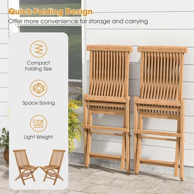 Costway 2 PCS Patio Folding Chair Teak High Back Dining Slatted Seat Portable Outdoor 8 Costway 2 PCS Patio Folding Chair Teak High Back Dining Slatted Seat Portable Outdoor - Image 6