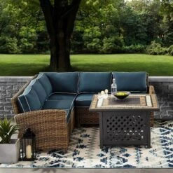 Bradenton 4pc Outdoor Wicker Sectional Set With Fire Table - Crosley -Sunnydaze Decor Store GUEST 6479369c ef78 47df 8779 a2545b32cdad