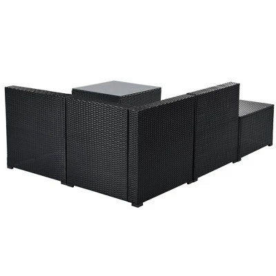 5pc Wicker Patio Sectional Seating Set With Cushions - Black/Blue - GODEER 7 5pc Wicker Patio Sectional Seating Set With Cushions - Black/Blue - GODEER - Image 5