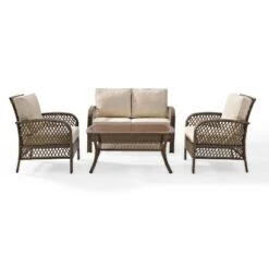 Tribeca 4pc Outdoor Wicker Conversation Set - Sand/Driftwood - Crosley -Sunnydaze Decor Store GUEST 657dd0d0 44e9 4b9a 9357 393f92bd296a