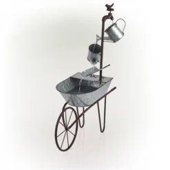 36" Metal Watering Can Wheelbarrow Fountain - Alpine Corporation