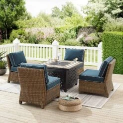 Bradenton 5pc Outdoor Wicker Armless Chair & Fire Table Set - Crosley -Sunnydaze Decor Store GUEST 65c8402d 600e 4826 924f f4ec4aa639f6