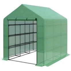 Outsunny Walk-in Greenhouse For Outdoors With Roll-up Zipper Door, 18 Shelves, PE Cover, Heavy Duty Humidity Seal, 95.25" X 70.75" X 82.75" -Sunnydaze Decor Store GUEST 65d12576 1aac 4bf5 8277 b32ba52dc2c8