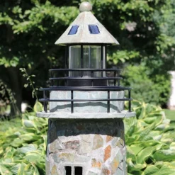 Sunnydaze Decor Sunnydaze Outdoor Backyard Garden Nautical Lighthouse Solar LED Pathlight Statue Figurine - 36" - Cobblestone -Sunnydaze Decor Store GUEST 660993f4 8b5b 46de 8770 c1501198445b