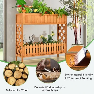Costway 2-Tier Raised Garden Bed Elevated Wood Planter Box For Vegetable Flower Herb 5 Costway 2-Tier Raised Garden Bed Elevated Wood Planter Box For Vegetable Flower Herb - Image 3