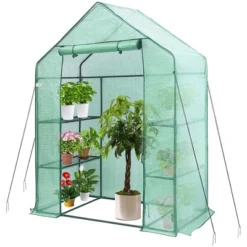 Hanience Walk-in Outdoor/Indoor Covered Portable Plant Greenhouse For Gardens, Patios, And Yards With 4 Wired Shelves, And Roll-Up Zippered Door,