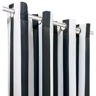 Commonwealth Seascapes Stripes Light Filtering Provide Privacy Satiny Look Grommet Outdoor Panel Pair Black 4 Commonwealth Seascapes Stripes Light Filtering Provide Privacy Satiny Look Grommet Outdoor Panel Pair Black - Image 2