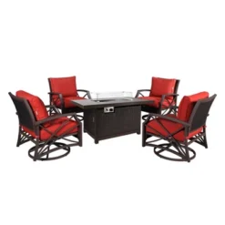 Kinger Home Novi 5-Piece Rattan Wicker Propane Fire Pit Set With An Aluminum Frame -Sunnydaze Decor Store GUEST 67a80c2d 4199 44ff 932f 7e4dd292f182