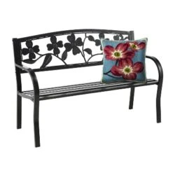 Evergreen Dogwood Metal Garden Bench - Black -Sunnydaze Decor Store GUEST 682a3891 0a84 4d0d b266 04ed6027b0fb