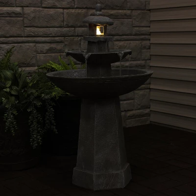 Sunnydaze Decor Sunnydaze 40"H Electric Polyresin 2-Tiered Pagoda Outdoor Water Fountain With LED Light 10 Sunnydaze Decor Sunnydaze 40"H Electric Polyresin 2-Tiered Pagoda Outdoor Water Fountain With LED Light - Image 8