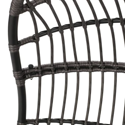 Richards Outdoor/Indoor Wicker Hanging Chair With 8 Foot Chain (No Stand) - Gray/Dark Gray - Christopher Knight Home 6 Richards Outdoor/Indoor Wicker Hanging Chair With 8 Foot Chain (No Stand) - Gray/Dark Gray - Christopher Knight Home - Image 4