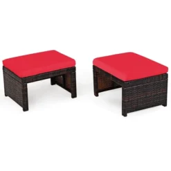 Costway 2PCS Patio Rattan Ottoman Cushioned Seat Foot Rest Furniture TurquoiseRedWhite -Sunnydaze Decor Store GUEST 6a008e0f d13e 48f5 a96b de7e5e13e5c3