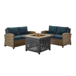 3pc Bradenton Outdoor Steel Fire Pit Set With 2 Loveseats Navy/Weathered Brown - Crosley -Sunnydaze Decor Store GUEST 6a8b178c 0213 4c9e 80f1 6ab433205e45