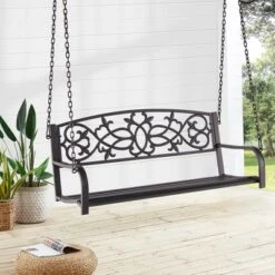 Costway 2-Person Metal Outdoor Porch Swing Hanging Patio Bench 485 Lbs Capacity BlackBrown -Sunnydaze Decor Store GUEST 6a9dd632 6f15 4a23 a976 0cdc48d44077