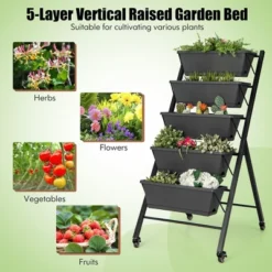 Costway 5-Tier Vertical Raised Garden Bed Elevated Planter With Wheels & Container Boxes Black -Sunnydaze Decor Store GUEST 6a9fbe04 8f03 4039 83f3 b5562d2be672