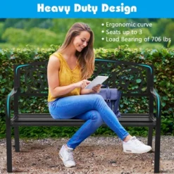 Costway Garden Bench Park Yard Outdoor Furniture Steel Frame Porch Path Loveseat Black -Sunnydaze Decor Store GUEST 6ac96fa7 b932 4850 8497 6da3b4ed794b