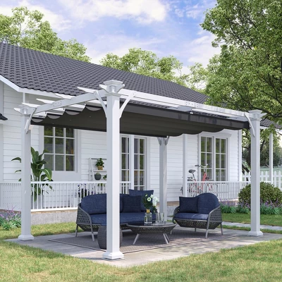 Outsunny 13' X 10' Wood Pergola Gazebo, Sun Shade Shelter With Retractable Canopy, For Garden, Patio, Backyard, Deck 4 Outsunny 13' X 10' Wood Pergola Gazebo, Sun Shade Shelter With Retractable Canopy, For Garden, Patio, Backyard, Deck - Image 2