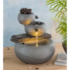 Wind & Weather Lighted Three-Tier Indoor Fountain With Electric Pump