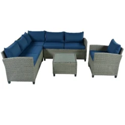 5pc Outdoor Wicker Conversation Set With Cushions - Blue - GODEER 17 5pc Outdoor Wicker Conversation Set With Cushions - Blue - GODEER -Sunnydaze Decor Store GUEST 6ba45fc9 579d 40d5 8c61 619c9695f131