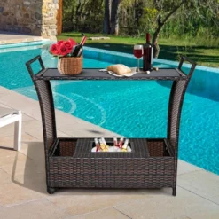 Costway Patio Rattan Bar Serving Cart Wheels Ice Bucket Glass Top Handle Garden 12 Costway Patio Rattan Bar Serving Cart Wheels Ice Bucket Glass Top Handle Garden -Sunnydaze Decor Store GUEST 6bbea70d 17fc 4549 b311 65cb23bbf37d