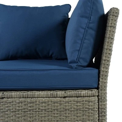 5pc Outdoor Wicker Conversation Set With Cushions - Blue - GODEER 10 5pc Outdoor Wicker Conversation Set With Cushions - Blue - GODEER - Image 8