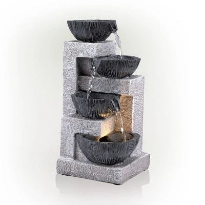 14" Cascading Bowl Tabletop Fountain With LED Lights Gray - Alpine Corporation 6 14" Cascading Bowl Tabletop Fountain With LED Lights Gray - Alpine Corporation - Image 4