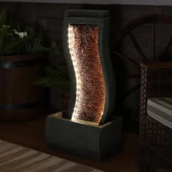 Sunnydaze Decor Sunnydaze 31"H Electric Resin Contemporary Curves Outdoor Water Fountain With LED Lights -Sunnydaze Decor Store GUEST 6db365df 99db 4696 9732 8232ec087444