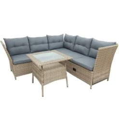 4pc Wicker Adjustable Patio Seating Set With Cushions - Natural/Gray - GODEER -Sunnydaze Decor Store GUEST 6db41dec 087c 4196 ab58 91a67f09b7f9