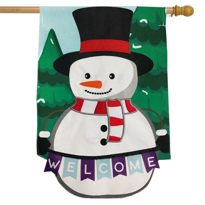Winter Snowman Burlap House Flag Welcome Top Hat 28" X 40" Briarwood Lane 3 Winter Snowman Burlap House Flag Welcome Top Hat 28" X 40" Briarwood Lane