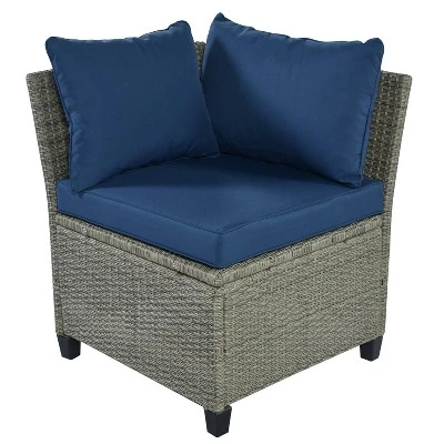 5pc Outdoor Wicker Conversation Set With Cushions - Blue - GODEER 7 5pc Outdoor Wicker Conversation Set With Cushions - Blue - GODEER - Image 5