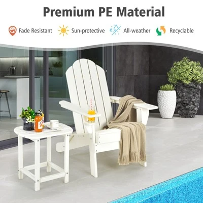 Tangkula Patio 2PCS Adirondack Chair Side Table Set Outdoor Chair Set With End Table Weather Resistant Cup Holder For Backyard Garden White 4 Tangkula Patio 2PCS Adirondack Chair Side Table Set Outdoor Chair Set With End Table Weather Resistant Cup Holder For Backyard Garden White - Image 2