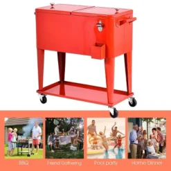 Costway 80-quart Cooler Beer Cart Outdoor Entertaining Rolling Party Steel Bar Bistro -Sunnydaze Decor Store GUEST 709ffc5d b85b 4638 838f 05ee0eb3f3f3
