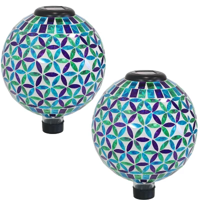 Sunnydaze Decor Sunnydaze Blue Cool Blooms Glass Mosaic Indoor/Outdoor Gazing Globe With Solar Light - 10" Diameter - Blue And Green 10 Sunnydaze Decor Sunnydaze Blue Cool Blooms Glass Mosaic Indoor/Outdoor Gazing Globe With Solar Light - 10" Diameter - Blue And Green - Image 8