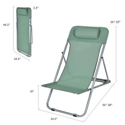 Costway Set Of 2 Beach Chair Portable 3-Position Lounge Chair W/ Headrest BlueGreenOrange 11 Costway Set Of 2 Beach Chair Portable 3-Position Lounge Chair W/ Headrest BlueGreenOrange - Image 9
