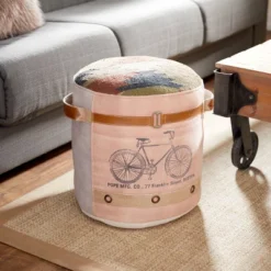 Cotton Pouf Featuring A Screenprinted Bicycle Illustration With Script - Olivia & May 15 Cotton Pouf Featuring A Screenprinted Bicycle Illustration With Script - Olivia & May -Sunnydaze Decor Store GUEST 7131ebde 102a 459b 8ac5 c81c94fefd62