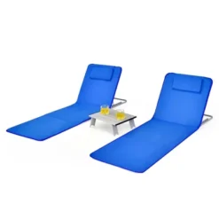 Tangkula 3PCS Folding Beach Mat Set Adjustable Beach Lounge Chair & Side Table Set -Sunnydaze Decor Store GUEST 71448949 5f17 44a4 8bda b8c6d37dec91