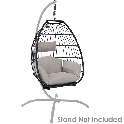 Sunnydaze Decor Sunnydaze Outdoor Resin Wicker Patio Oliver Lounge Hanging Basket Egg Chair Swing With Cushions And Headrest - Gray - 2pc 8 Sunnydaze Decor Sunnydaze Outdoor Resin Wicker Patio Oliver Lounge Hanging Basket Egg Chair Swing With Cushions And Headrest - Gray - 2pc - Image 6