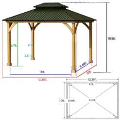 Aoodor Patio Solid Wooden Gazebo 10 X 12.36 Ft. Hardtop Roof 2 - Tier For Garden -Sunnydaze Decor Store GUEST 7188728d d0e8 432e 9223 31e75514d5aa