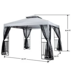 SUGIFT 10' X 10' Outdoor Patio Gazebo Canopy With Mesh Netting Sidewalls And Steel Frame - Light Gray -Sunnydaze Decor Store GUEST 72236d8f 9d95 47df 933e f565c6081500