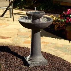 Riverstone Two-Tier Solar On Demand Fountain With Tuscan Stone Finish - Smart Solar