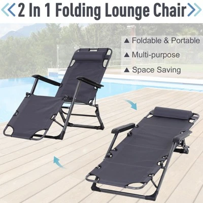 Outsunny 2-in-1 Folding Patio Lounge Chair W/ Pillow, Outdoor Portable Sun Lounger Reclining To 120°/180°, Oxford Fabric 8 Outsunny 2-in-1 Folding Patio Lounge Chair W/ Pillow, Outdoor Portable Sun Lounger Reclining To 120°/180°, Oxford Fabric - Image 6