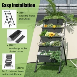 Costway 5-Tier Vertical Raised Garden Bed Elevated Planter With Wheels & Container Boxes Black -Sunnydaze Decor Store GUEST 72a379ce 42a2 4db6 aa65 9a5729485ca3