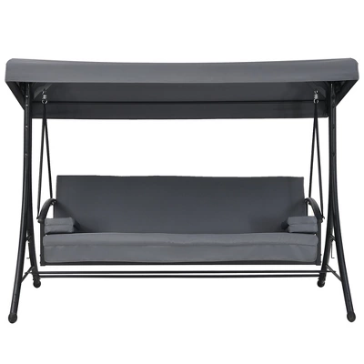 Costway Patio 3-Seat Porch Canopy Swing Converting Grey Cushion Pillow Adjust 10 Costway Patio 3-Seat Porch Canopy Swing Converting Grey Cushion Pillow Adjust - Image 8