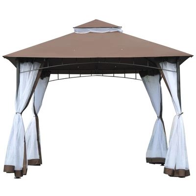 Outsunny 116.25" X 116.25" Outdoor Patio Gazebo Canopy Tent With Mesh Sidewalls, 2-Tier Canopy For Backyard, Coffee 5 Outsunny 116.25" X 116.25" Outdoor Patio Gazebo Canopy Tent With Mesh Sidewalls, 2-Tier Canopy For Backyard, Coffee - Image 3