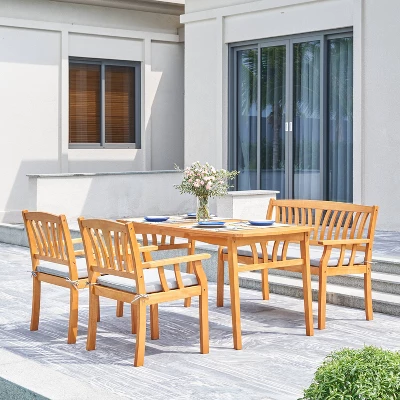 Kapalua 4pc Honey Nautical Wooden Patio Dining Set With Bench - Vifah 3 Kapalua 4pc Honey Nautical Wooden Patio Dining Set With Bench - Vifah