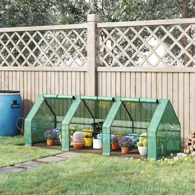 Outsunny 9' L X 3' W X 3' H Mini Greenhouse Portable Hot House With Large Zipper Doors & Water/UV PE Cover For Outdoor And Garden, Green 3 Outsunny 9' L X 3' W X 3' H Mini Greenhouse Portable Hot House With Large Zipper Doors & Water/UV PE Cover For Outdoor And Garden, Green