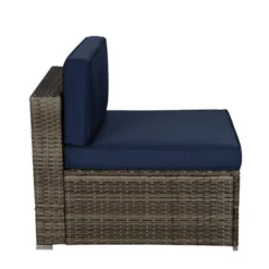 3pc Outdoor Rattan Wicker Conversation Set With Accent Table & Sectional - Brown/Blue - GODEER 15 3pc Outdoor Rattan Wicker Conversation Set With Accent Table & Sectional - Brown/Blue - GODEER -Sunnydaze Decor Store GUEST 74353af9 89d3 438c a836 2abdfdffb632 1
