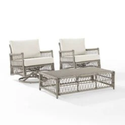 3pc Thatcher Outdoor Steel Conversation Set Creme/Driftwood - Crosley -Sunnydaze Decor Store GUEST 744e2edb b935 447d 8d31 624b64cefdcb