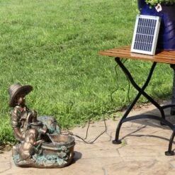 Sunnydaze Decor Sunnydaze Outdoor Polyresin Boy With Dog Solar Powered Water Fountain Feature With LED Light - 15" - Light Brown -Sunnydaze Decor Store GUEST 74707244 e969 421b bcd3 d911f67c4512